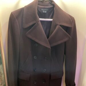 Theory Burgundy Double Breasted Classic Peacoat XS